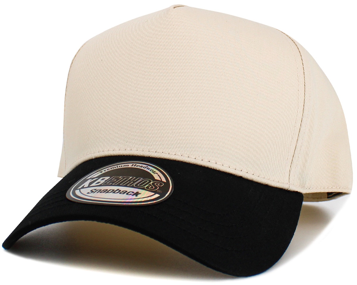 Natural Black Two Tone Baseball 5 Panel Cap Front Side View